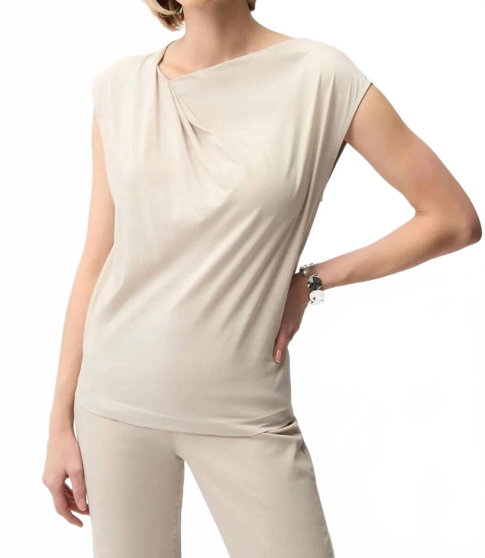 NEW JOSEPH RIBKOFF asymmetric neck knot drape top in moonstone